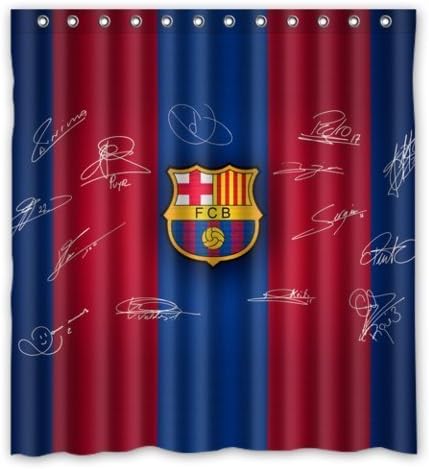 Shoppemarte Blue Red Stripe Signed FC-Barcelona Shower Curtain Standard Size 66 by 72-Inch by CaseCool