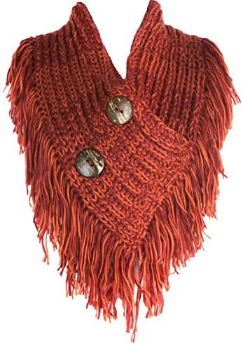 Love of Fashion Button Tassel Edge Infinity Winter Scarf Neck Warmer (Red)