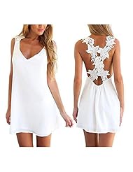 Sexy Keyhole Lace Backless Chiffon/Polyester Summer Halter Sleeveless Club Dress/Mini Dress 