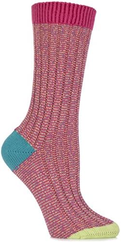 Scott Nichol Women's 1 Pair Jasmine Ribbed Contrast Top, Heel and Toe Cotton Socks 6-9 Shocking Pink