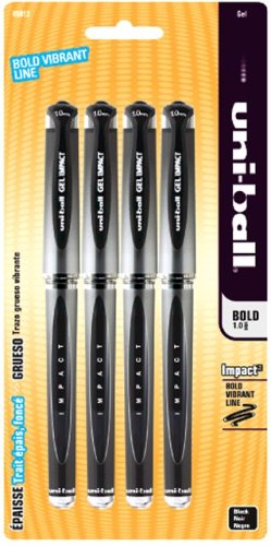 uni-ball Impact Stick Gel Pens, 4 Black Ink Pens