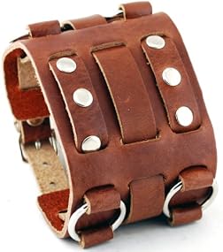 Nemesis #WB-B Wide Brown Leather Tri Clasp Cuff Wrist Watch Band