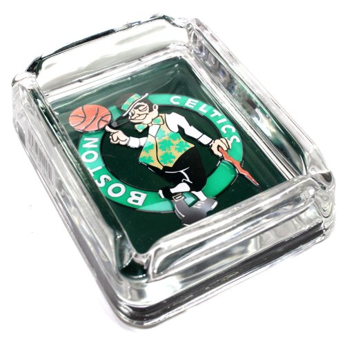 Detail image Boston Celtics Glass Ashtray - Dimensions 3 Inch x 4 Inch - Simulated Black Velvet Botton