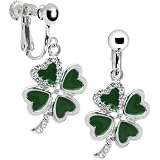 Jeweled Heart Shamrock Clip On Earrings