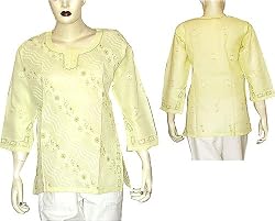 Kurti Clothing from India Chikan Embroidery Size L (ctop409)