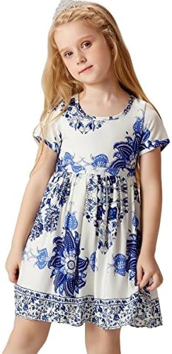 BILIBAYA Little Girls' Challis Watercolor Print Sundress Dress(Size 6)