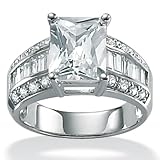 Platinum over Sterling Silver Emerald-Cut and Channel-Set DiamonUltra™ Cubic Zirconia Ring