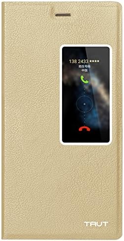 Huawei Ascend P8 Lite Case,Smart Flip Leather Cover with Auto Sleep Wake-up and Quick Access to Phone Call Function - Gold
