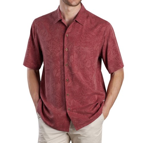 Sandals Cay Men's Tonal Tropical Leaves Silk Camp Shirt