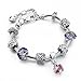 Long Way ® Handmade Purple Beads Carved Bracelet Silver Plated Snake Chain Cubic Crystal Ball Charm Bracelet For Women & Men