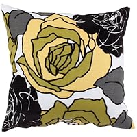 Pillow Perfect Flocked Floral Decorative Square Toss Pillow, 16-1/2-Inch, Yellow/Black