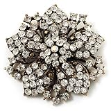 Victorian Corsage Flower Brooch (Antique Gold & Clear)