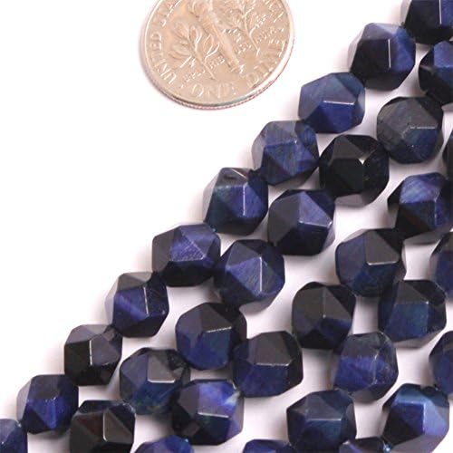 GEM-inside 8mm Faceted Dyed Lapis Lazuli Blue Tiger eyes Beads Round Stone Agate Beads For Jewelry Making Beads Gemstone Gem Loose Beads Findings Accessories Strand 15 Inches