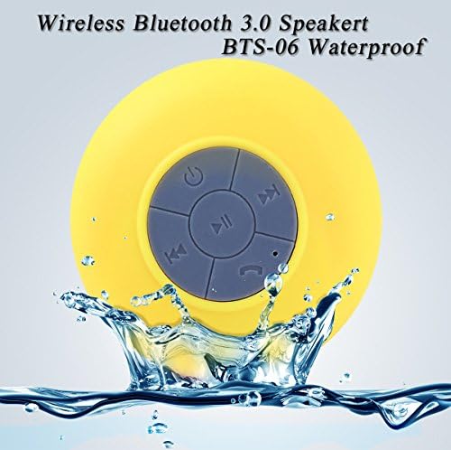 [New Release]cnokfan Mini Waterproof Wireless Shower Bluetooth 3.0 Speaker, Handsfree Speakerphone with Builtin-Mic, Dedicated Suction Cup and control buttons-Yellow