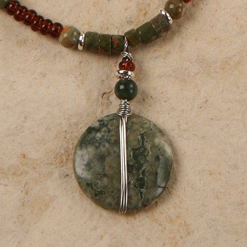 Childrens Toyshop  Jewelry : Jasper Silver Wire Wrapped Pendant Necklace