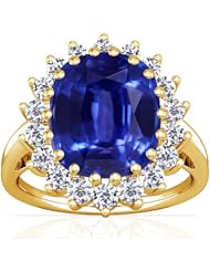 18K Yellow Gold Cushion Cut Blue Sapphire Ring With Sidestones (GIA Certificate)
