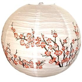 Red Peach Blossom Flowers White Color Chinese Japanese Paper Lantern Lamp 16 Diameter -... by Just Artifacts