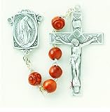 6mm Round Brown Cocoa Bead Rosary w/Sterling Silver Crucifix & Center-Boxed 70/157 13 1/2" w/o Crucifix & Center Patron Saint St. Medal Pendant Necklace In Gift Box