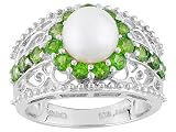 NATURAL WHITE CULTURED FRESHWATER PEARL WITH 1.24CTW CHROME DIOPSIDE STERLING SILVER RING