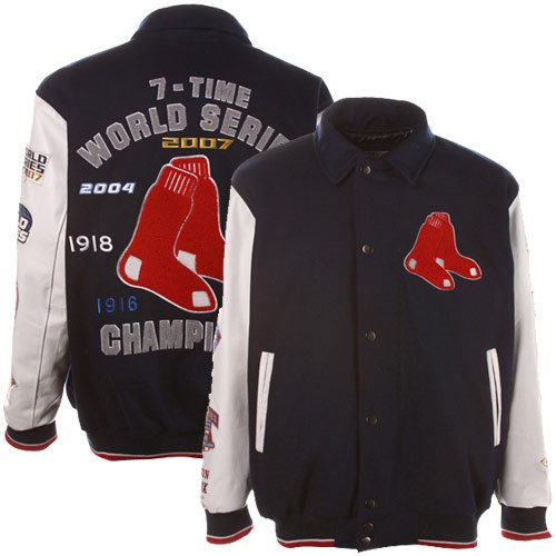 Boston Red Sox Navy Blue-White Wool and Leather World Series Commemorative Jacket (X-Large)
