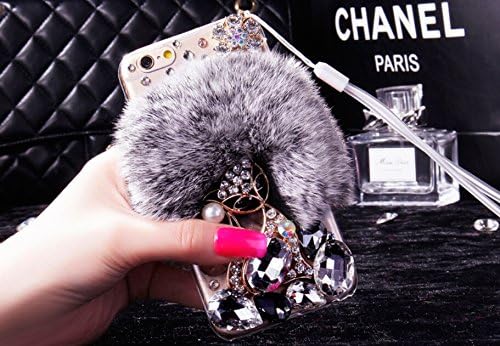 Goodaa Extreme Deluxe Bling 3D Diamond Crystal Chain Tiny Bow Bowknot Winter Soft Warm Fur Case Cover Skin for iphone 6/6S