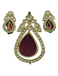 22kt Yellow Gold Diamond Pave Gemstone Pendant & Earrings Wedding Jewelry
