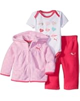 PUMA Baby-Girls Newborn 3 Piece Hooded Polka Dot Jacket Bodysuit and Solid Pant