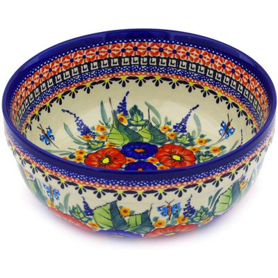 Polmedia Polish Pottery 8-inch Stoneware Bowl H5625C Hand Painted from Zaklady Ceramiczne in Boleslawiec Poland. Shape S400A(GU835A) Pattern P4351A(149ART) Unikat