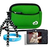Green Mini Glove Carrying Case for Fuji FinePix Z33WP AX200 Z37 F80EXR Z70 XP10 + Tripod + Screen Protector + Wisdom * Courage Wristband