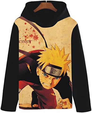Coolchange Anime Uzumaki Naruto Hooded Printing Leisure Black Unisex Fleece Uzumaki Naruto,US XL=Asia XXXL