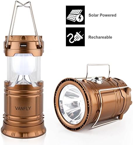 Camping Lantern, Solar Rechargeable LED Camping Light &amp; Handheld Flashlight in the Bottom for Hiking, Camping, Fishing, Hurricanes, Outages, Emergency Charging for Mobilephone (Pure gold)