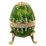 Traditional Egg Shaped Musical Trinket Box in Green Czech Preciosa Crystals