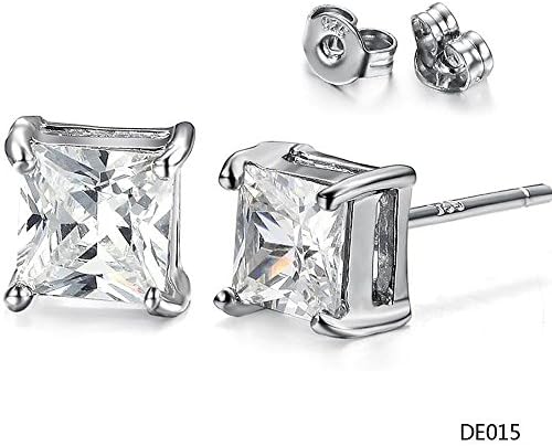 Casoty Jewelry Princess Cut Square CZ Basket Set Silver Unisex Stud Earrings