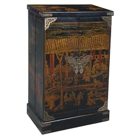 Handmade 40 Antique Style Black Leather Storage Cabinet