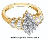 Stunning Yellow Gold 1/4 CTW Diamond Cluster Ring With Round And Baguette Cut Diamonds