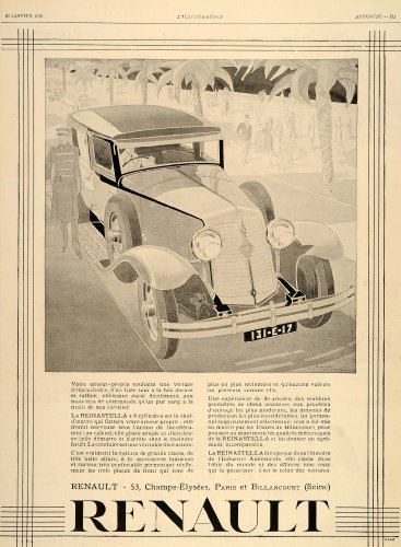 1929 Ad Renault Automobile Painting Rene Vincent Car French Deco Reinastella - Original Print Ad