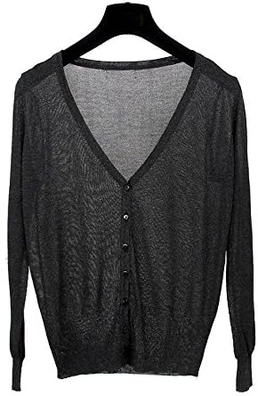 Liuanan Womens Basic V Neck Knitwear Long Sleeve Sandy Beach Thin Cardigan (Black)