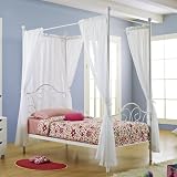 Metal Twin-Size Canopy Bed with Curtains, White