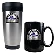 Colorado Rockies Stainless Steel Travel Tumbler & Black Ceramic Mug Set - Primary Logo MLB Baseball
