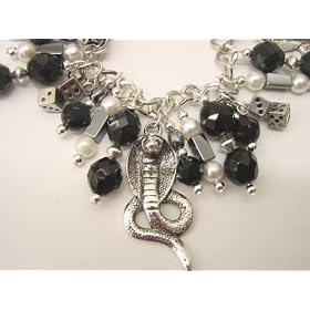 Chic Wrists Bracelet Black Crystals, Cobra Snake, Silver Dice Bracelet with FREE Earrings