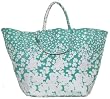 Cotton Canvas Aqua and White Beach Bag 26"L Top x 16.5"H