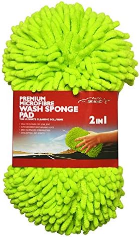 Auto Shine 2 IN 1 Microfiber Chenille Car Wash Sponge Pad with Mesh Scrubber Green Color