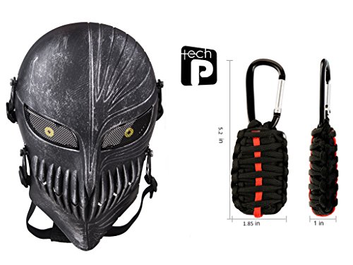 Tech-p Death Skull Face Mask - Protective Mask Gear for Use As Tactical Mask & Airsoft and Outdoor Cs War Game Mask - Scary Ghost Mask for Halloween - Silver and Black Cosplay Mask