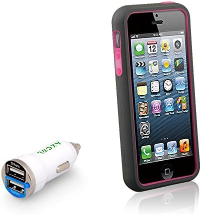iPhone SE iPhone 5S Case, Drop Protection, Soft, Ultra Slim, Flexible, Premium Protective iPhone Cover w/ Free 2Amp Dual USB Rapid Car Charger (Vertex Black/Pink)