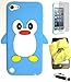 BUKIT CELL (TM) Apple iPod Touch 5 Penguin Silicone Case (SKY BLUE) + BUKIT CELL Trademark Lint Cleaning Cloth + Screen Protector + WirelessGeeks247 METALLIC Touch Screen STYLUS PEN with Anti Dust Plug