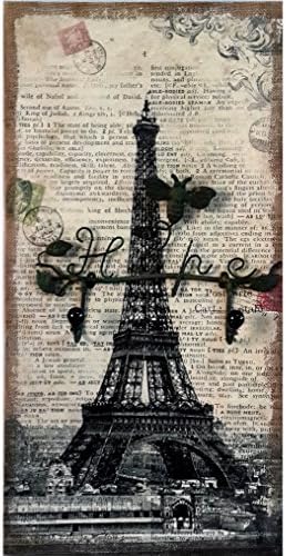 Eiffel Tower Wall Decor with "Hope" Iron Hanger, Hand Painted Wall Plaque.