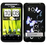 Black with Purple Butterfly Crystal 2D Hard Case Cover for HTC Thunderbolt  ....