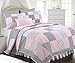 Cozy Line Home Fashions Vivinna Baby Pink White Black Grid Flower Pattern Patchwork Cotton Bedding Quilt Set Coverlet Bedspreads for Kids Girls Women (Pink/Black, Full/Queen - 3 Piece)