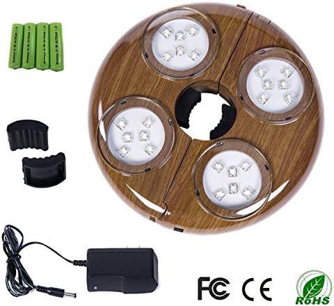 UCtech 4-Light Rechargeable LED Umbrella Light - Adjustable 2.3-5 cm to Fit Tightly Around Your Umbrella Pole - Cool White Color - Comes with 4 X AA Rechargeable Batteries and a 6V Specialized Charger - Wood