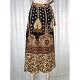 Birthday Gift -Gold Sand Black Peacock Print Cotton Wrap Around Skirts 36" Long Free Shipping